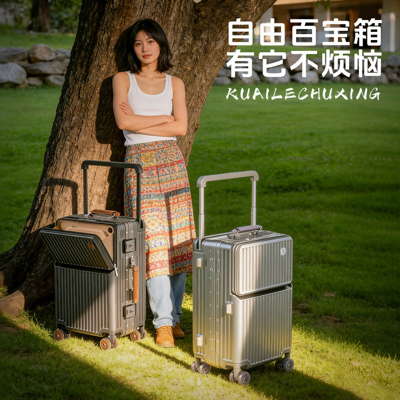 Cross-border wide-handle front-opening luggage for women 2026, carry-on trolley suitcase 20inch travel case 24 for men 26inch Cross-border wide-handle front-opening luggage for women 2026, carry-on trolley suitcase 20inch travel case 24 for men 26inch
