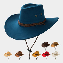 跨境熱銷西部牛仔爵士帽大檐牛仔帽麂皮絨戶外遮陽帽男士騎馬帽子