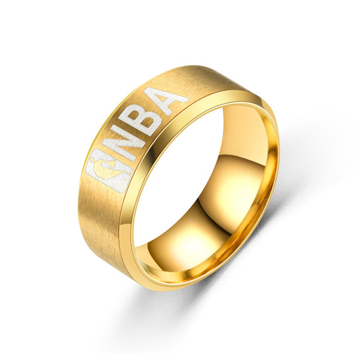 Wish AliExpress European and American cross-border new stainless steel ring titanium steel ring American men's basketball logo