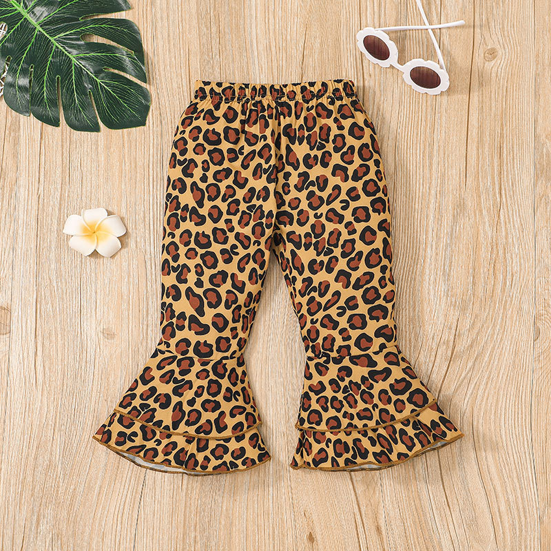 Conjunto De Pantalones Acampanados Con Estampado De Leopardo, Conjunto De Pantalones Con Top De Manga Voladora Y Letras Para Niña display picture 5