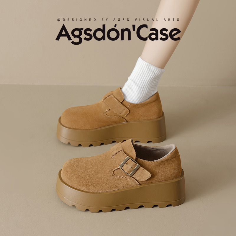 Zapatos de Dengbo Ken de la mujer 2026 nueva primavera de terciopelo todo incluido con suela gruesa de un solo pie zapatos casuales de cuero pequeño