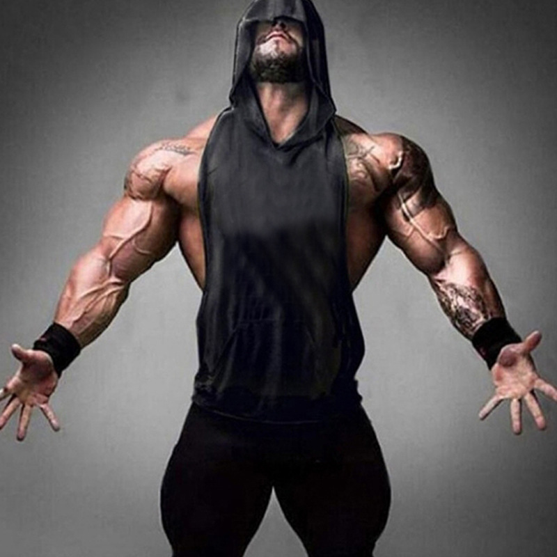 Men's Blank Cotton Waistcoat Loose Bodybuilding Fitness Sports Hooded Vest Hurdle Training Base Top Men's Blank Cotton Waistcoat Loose Bodybuilding Fitness Sports Hooded Vest Hurdle Training Base Top