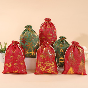 Cross-border Amazon bronzing Christmas cotton and linen bundle pocket Christmas gift gift bag decorations Christmas bag