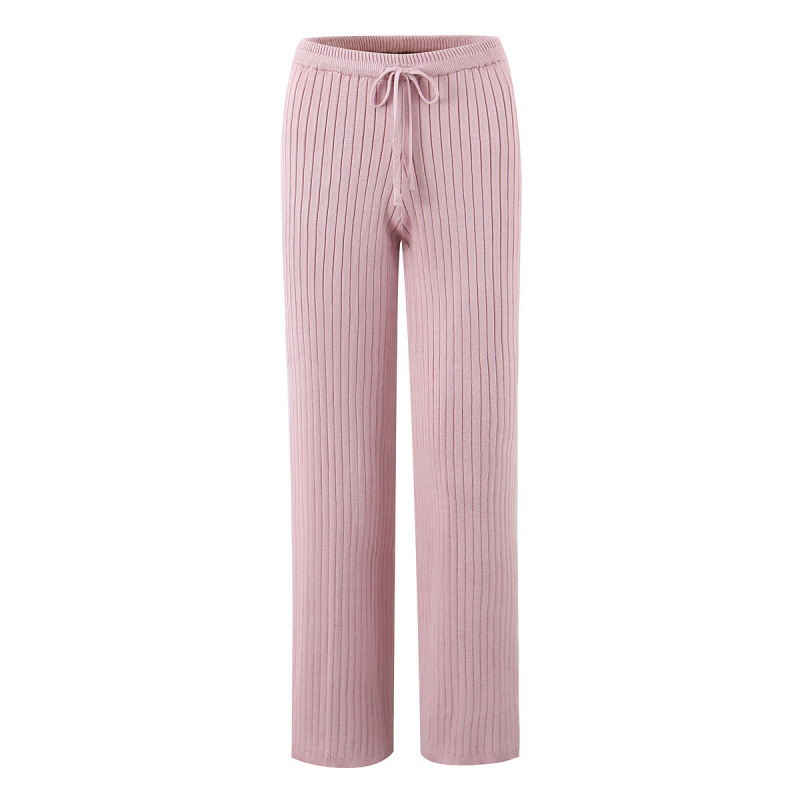 6787-25 Autumn New French Retro Style Gentle Temperament Drawstring Ribbed Knit Long Pants Casual Pants