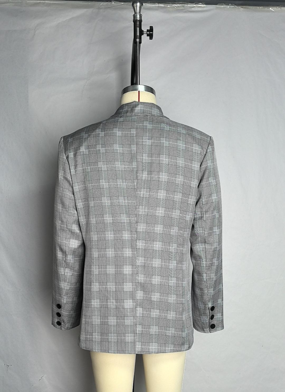Men's Plaid Blazer With Notched Lapel And Two-button Fastening_voghion.com