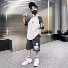 Boys' Summer Outfit Set 2024 New Trendy Medium and Large Children's Summer T-shirt Boys Sports Stylish and Fashionable