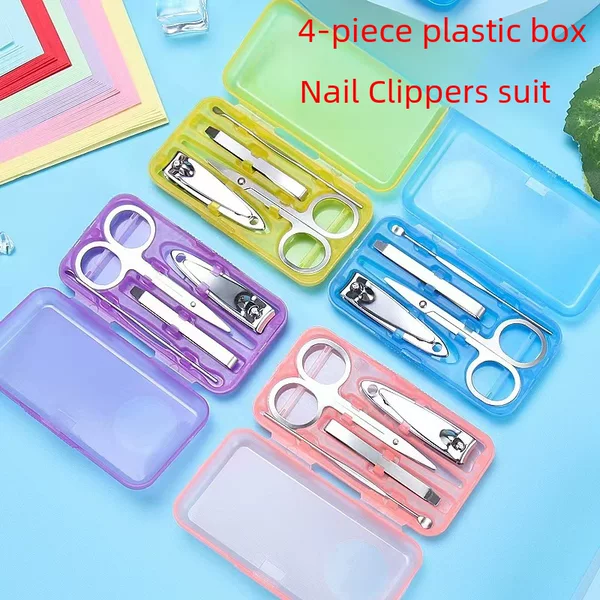 Stainless steel nail clippers portable nail manicure tools plastic box 4-piece set nail clippers nail clippers nail suit
