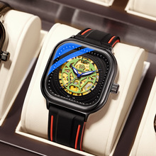 欧绮娜2021年新款男士方形手表男士镂空多功能全自动机械表工厂