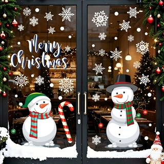 批发Christmas圣诞静电贴卡通雪人雪花窗贴商场门店橱窗节日布置