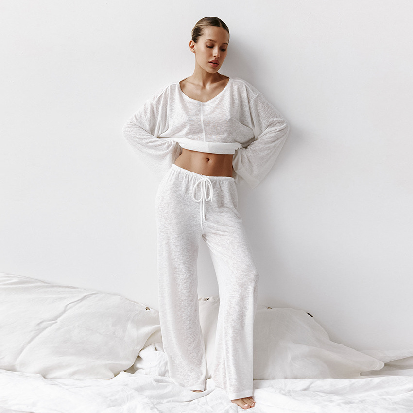 Summer white long-sleeve with a round collar