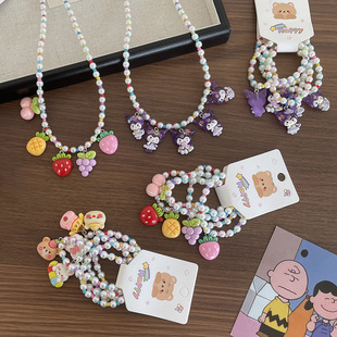 Children's Cute Cartoon Necklace Little Girl All-match Animal Fruit Resin Beaded Bracelet Color Beads Basic Bracelet