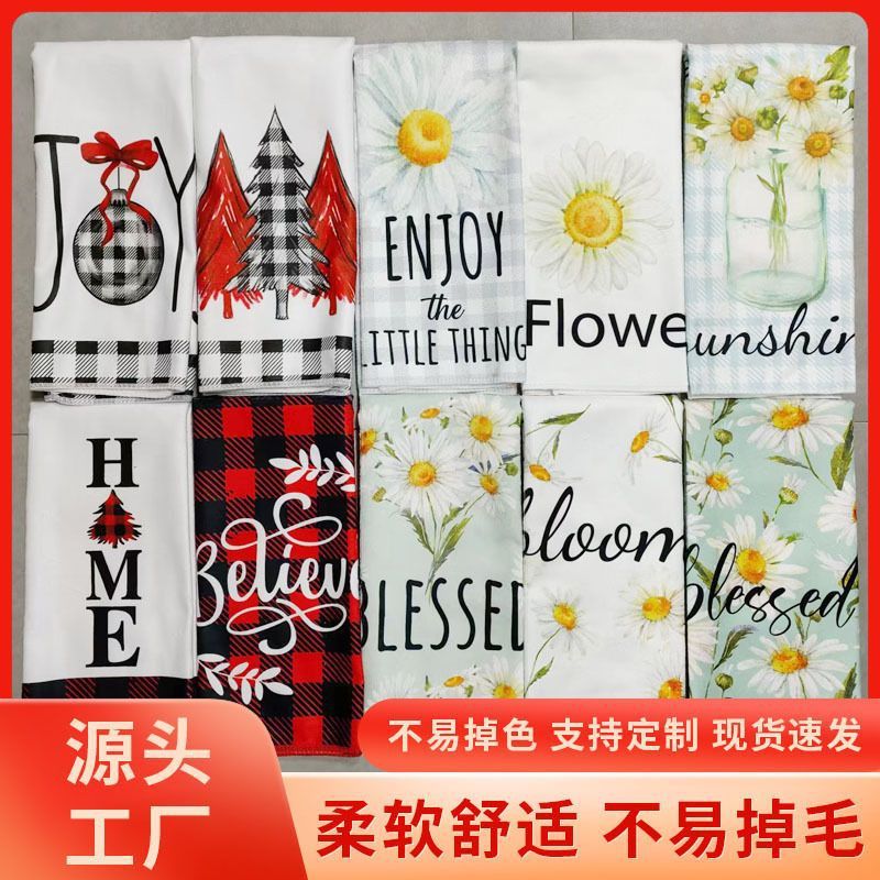 圣诞节雪人厨房洗碗巾厨房清洁毛巾圣诞树老人装饰毛巾厨房茶巾|undefined