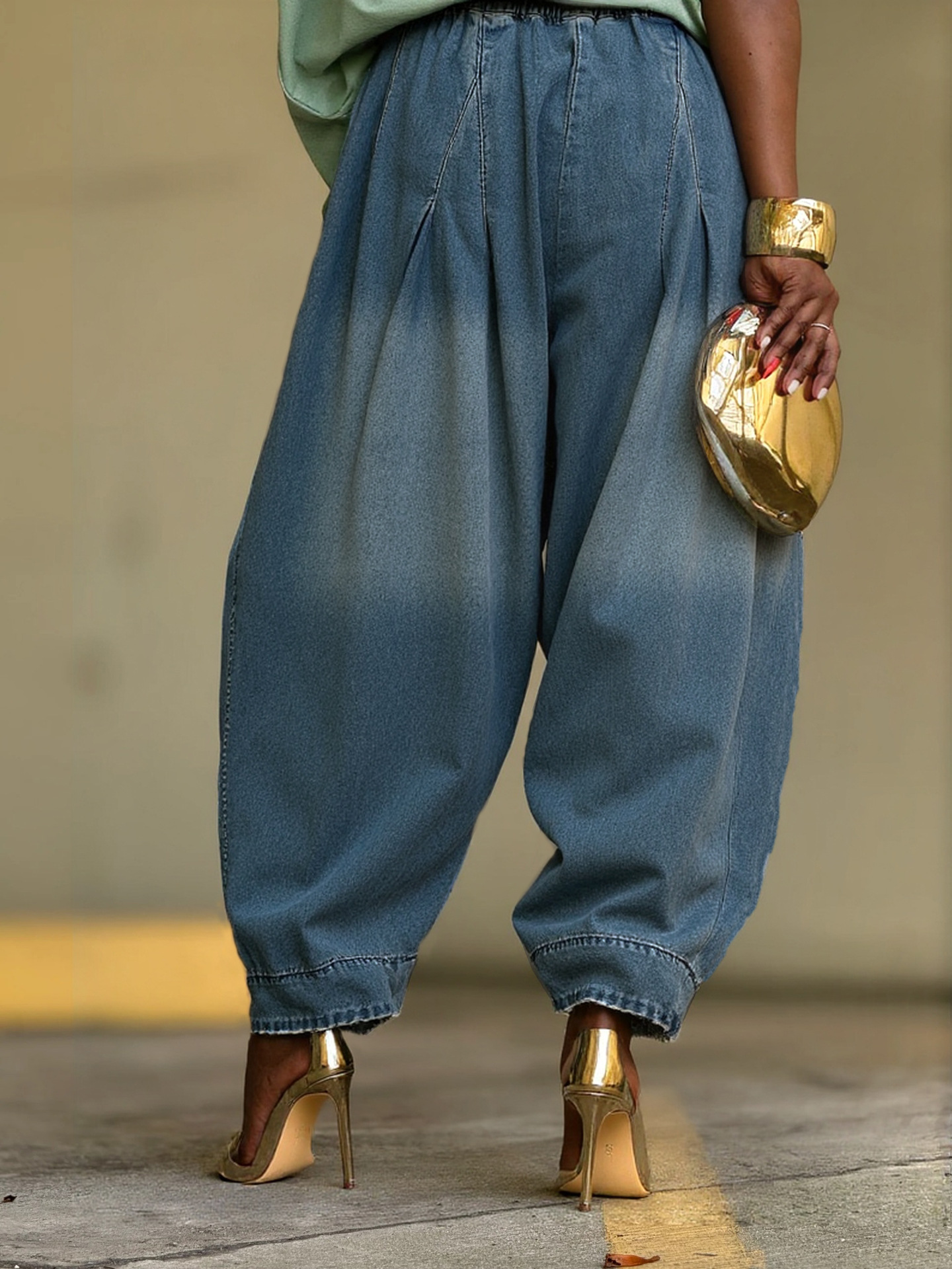 Women's Relaxed Fit Harem Wide Leg Lantern Jeans - Stretch Denim Comfort Pants With Streetwear Style (Blue, S-3XL)_mkmklike.com