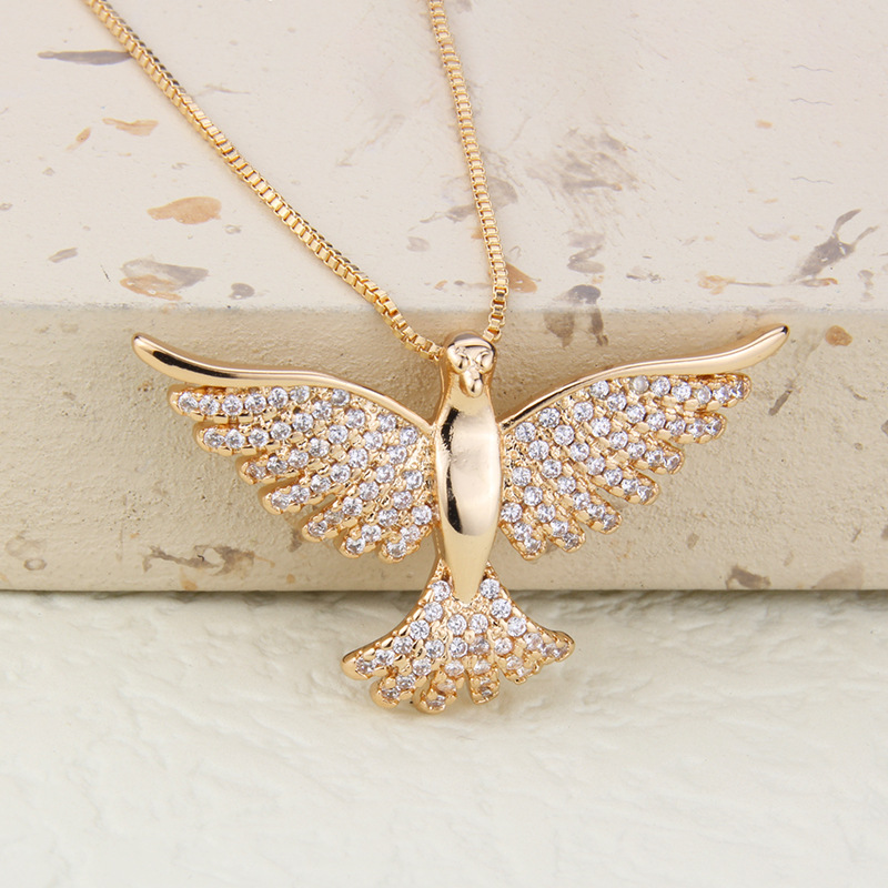 simple animal shape holy bird inlaid zircon pendant copper necklace wholesale