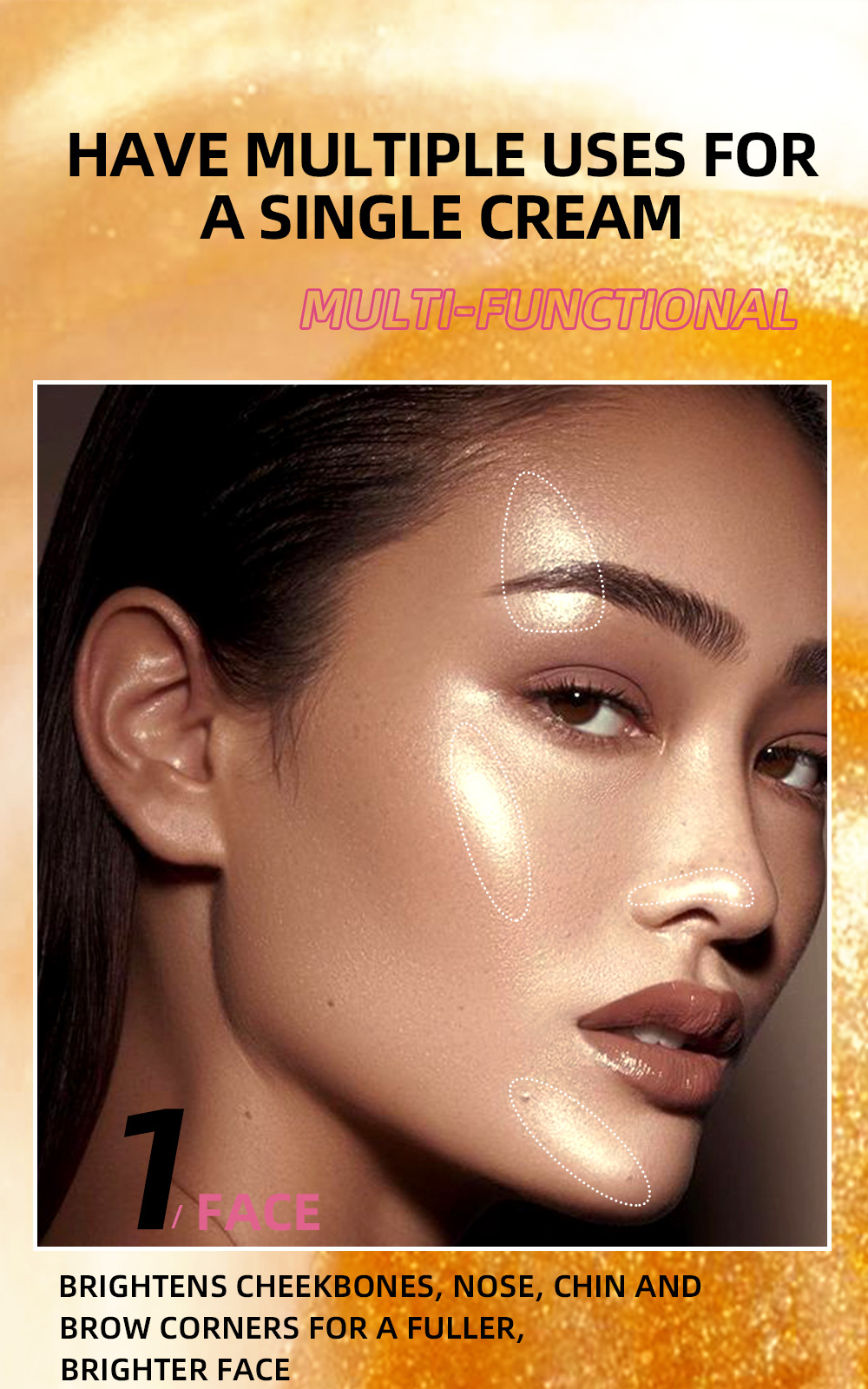 QIBEST Cross-border Sparkling High-Gloss Cream: Natural pearlescent facial contouring, full-body brightening, contour modification, High-gloss makeup Application Scenario