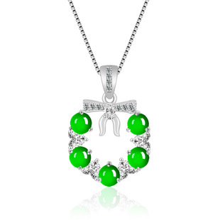 Natural A goods jade yang green Christmas wreath pendant ice jade stone S925 silver inlaid fashion women's jade pendant wholesale