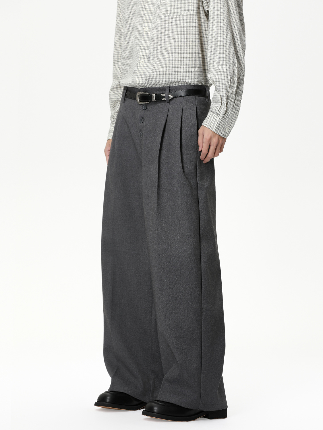MTLCLOTHES Hombres| Vintage Qianfeng de alto nivel con diseño de botones múltiples, pantalones casuales de piernas anchas, moda