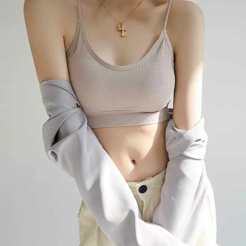 夏季带胸垫一体式简约款打底吊带小背心女美背内衣可外穿运动抹胸