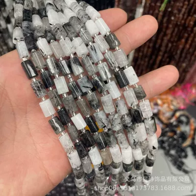 Zərgərlik ara hissələri cut round tube beads loose - 20black-hair-crystal-8x11mm-pillar-beads-approx-15-beads-per-strand-short-style