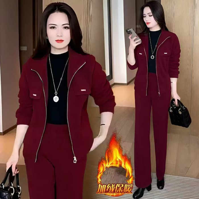 秋冬季新款时尚穿搭气质休闲运动宽松显瘦加绒加厚两件套女装套装|undefined