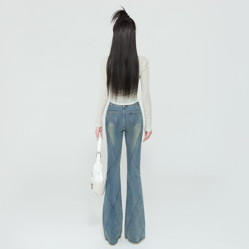 HEY JEANS RETRO HIGH WAIST FLA 청바지 봄과 가을 2024 새로운 미국식 하이 스트리트 더블 버튼 바지