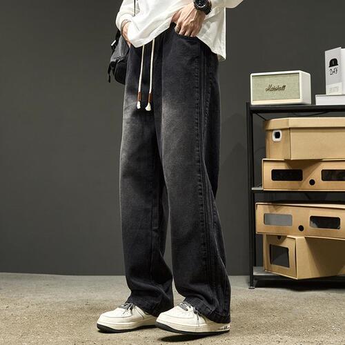 Men's Spring Streetwear Vintage Wide Leg Relaxed Straight Jeans, Unisex Youth Fashionable Casual