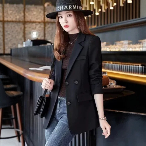 Women's Autumn Suit Jacket, Slimming 2024 Spring-Autumn New Long-Sleeve Suit, Korean Style Women's Suit Jacket with Elegance