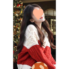 欧货2024新款高级感圣诞新年红色重工别致绝美毛衣针织衫女秋冬季