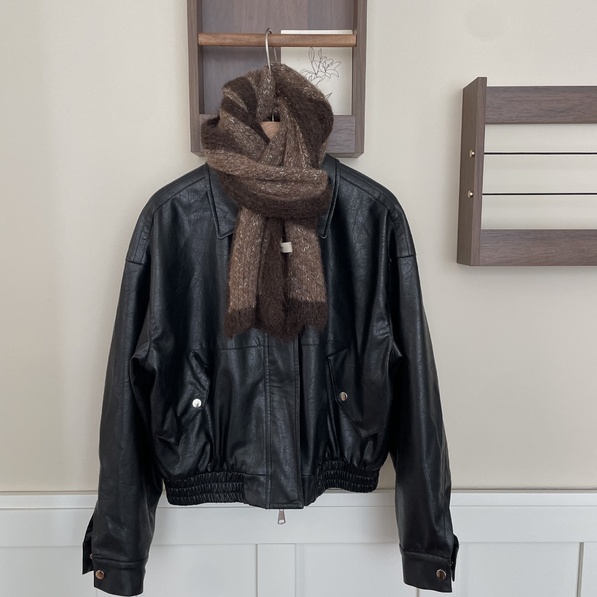 Écharpe à bordure contrastée en fil à pois pour l'automne et l'hiver, nouvelle écharpe tricotée en mohair collant doux, simple, à la mode et_voghion.com