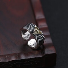 千葉S925泰銀男戒指潮流復古手工全知男女款上帝之眼開口戒指指環