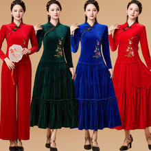 秋冬新款广场舞服装金丝绒长袖长裙古典舞演出服中老年跳舞衣服女