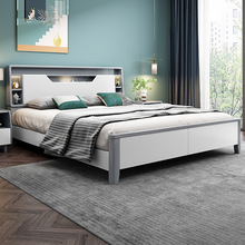 实木床带USB白色现代简约1.8m轻奢主卧多功能高箱双人床储物婚床