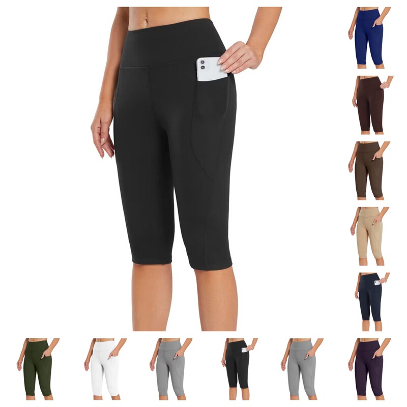 European and American Cross-Border Women's Spring and Summer Pocket Yoga Pants, Fitness Leggings, Plus-Size Capri Pants, Slimming, Slightly Stretchy European and American Cross-Border Women's Spring and Summer Pocket Yoga Pants, Fitness Leggings, Plus-Size Capri Pants, Slimming, Slightly Stretchy