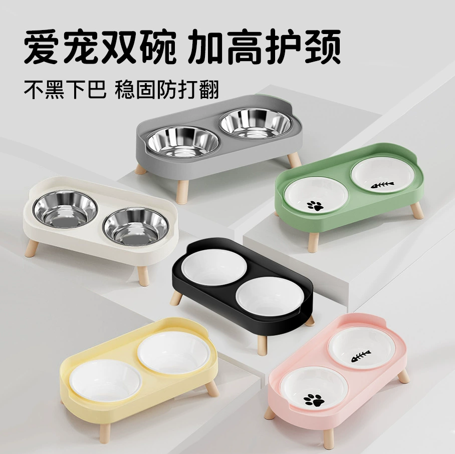 Керамическая миска для кошек, двойная миска, миска для собак, миска для воды и корма, лоток для собак, непроливаемая миска для животных, миска для кошачьего корма