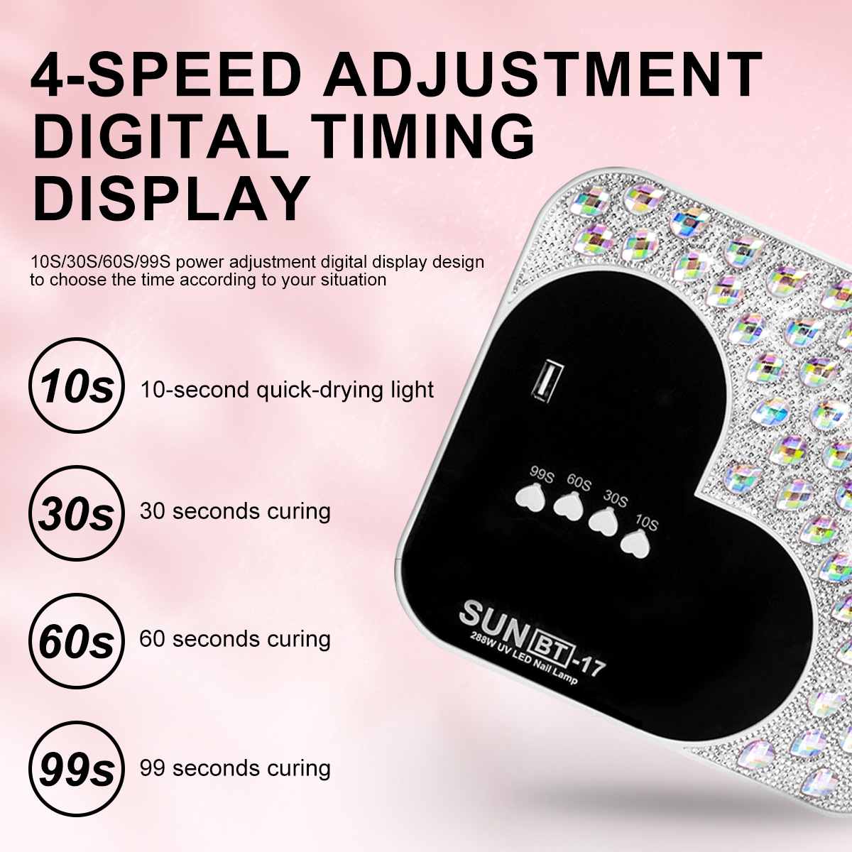 Diseño de amor de diamante enchufable usb lámpara de uñas multifuncional gran espacio LED máquina de fototerapia UV secador de uñas