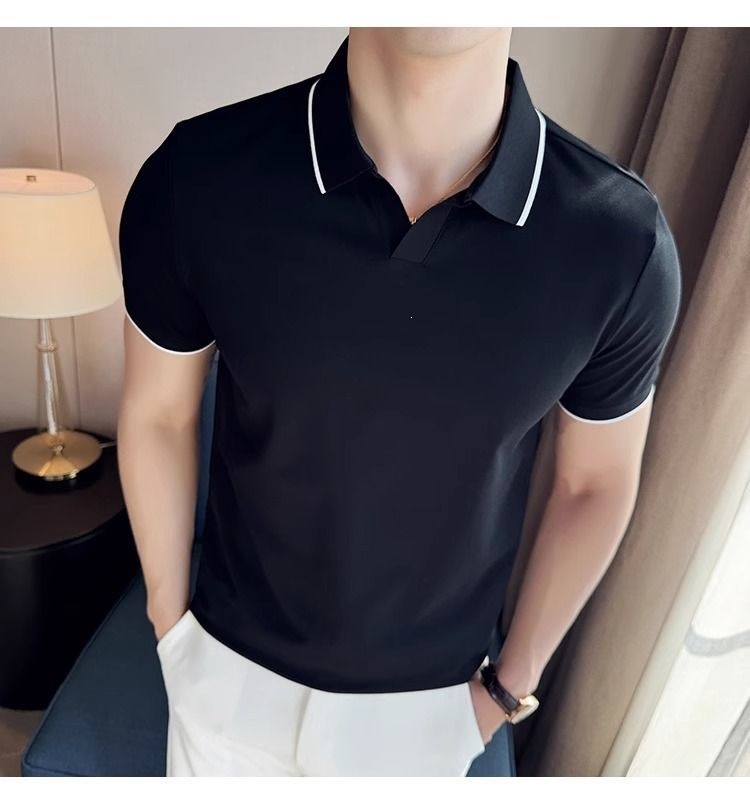 Áo Polo Nam Cổ Bẻ Vải Lụa Băng Mát Mùa Hè Tay Ngắn — màu đen, Cao bồi xanh, màu trắng chi tiết 11