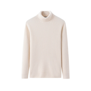 Inner Mongolia Autumn and Winter New Style 40 Velvet High Collar Striped Slim Pure Color Business Knitted Bottoming Sweater Versatile
