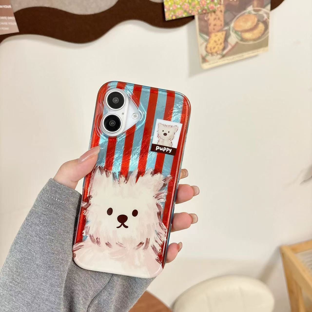 Colisionador de rayas de color garabateado para cachorro iphone14 Apple 16ProMax funda para teléfono móvil 15 femenino 13 lindo 15PM