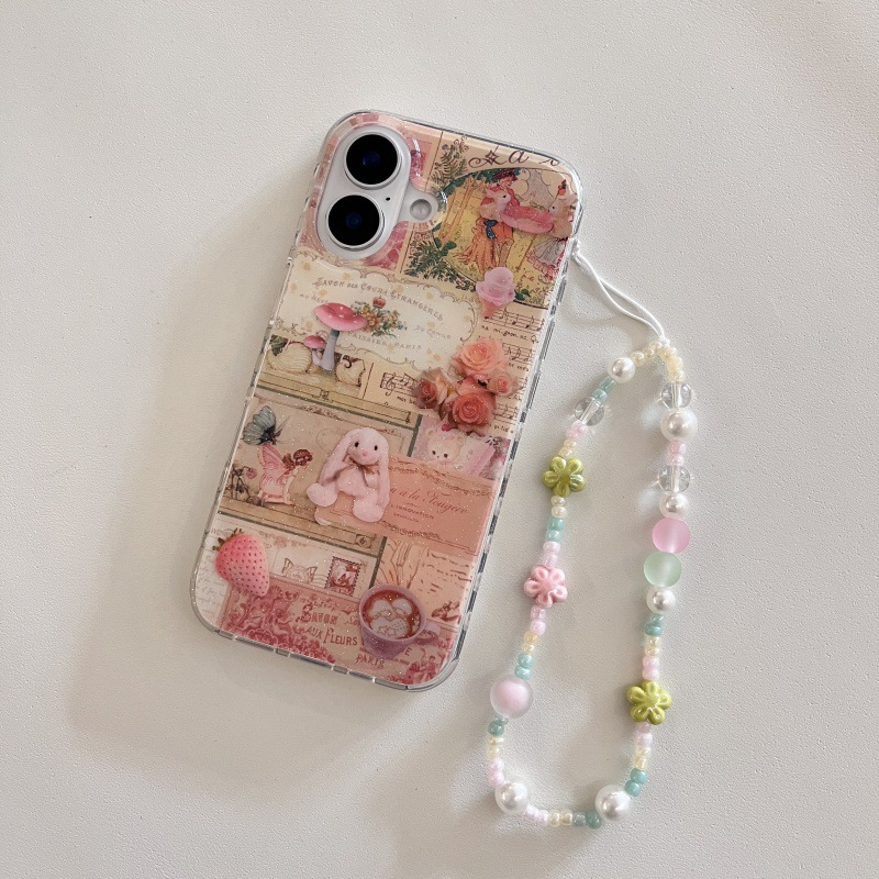 Pintura al óleo retro Rose Bunny Adecuado para Apple 16ProMax Funda para teléfono móvil 15/14 Chicas 13 Cadena 15Pro