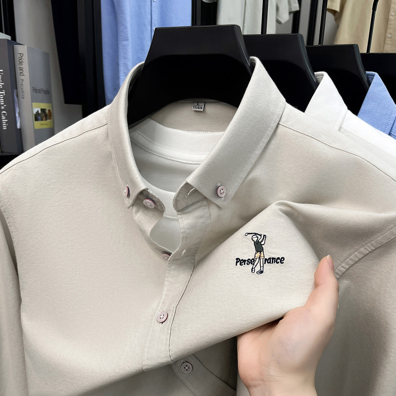 Young and middle-aged men's all-cotton long-sleeve shirt with exquisite embroidery, simple business casual style, multi-color casual shirt for daily commuting