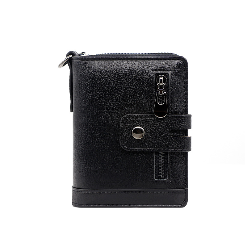 Europa y América retro nuevos hombres billetera corta cremallera hebilla titular de la tarjeta 2 veces cremallera monedero multi-tarjeta