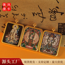 西藏唐卡半手绘热贡千手观音送子观音民族风高端吊坠铜镀金嘎乌盒