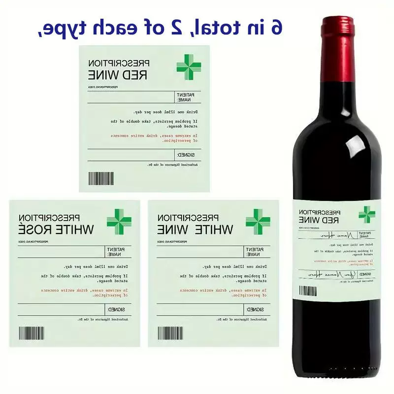 6 件装有趣处方酒标签，圣诞有趣新奇标签，葡萄酒香槟瓶贴纸