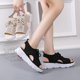 35-42 size large size sports sandals women's summer thick-soled flat heel Roman 2023 Summer new Korean style muffin increased