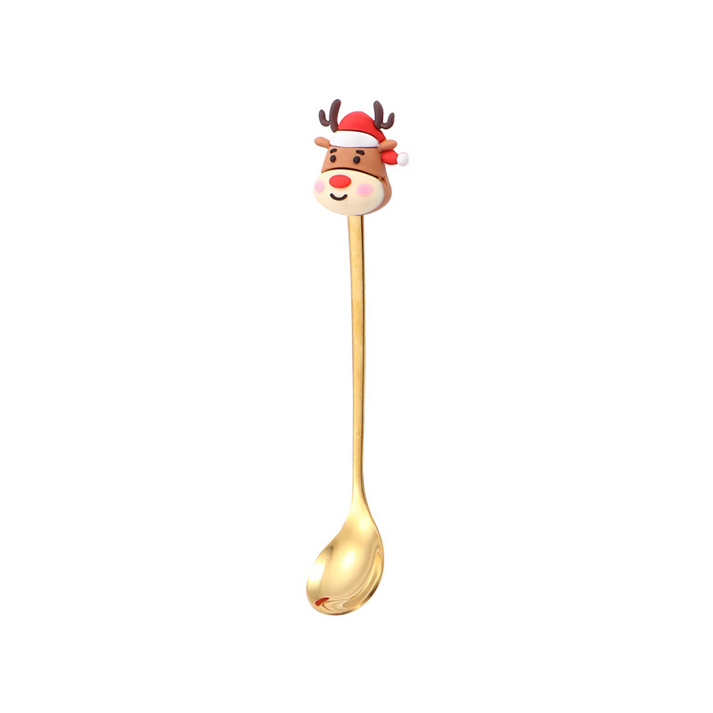 Cuchara transfronteriza de acero inoxidable Santa Claus árbol cuchara de café postre tenedor de fruta muñeca cuchara tenedor vajilla juego de regalo image 33