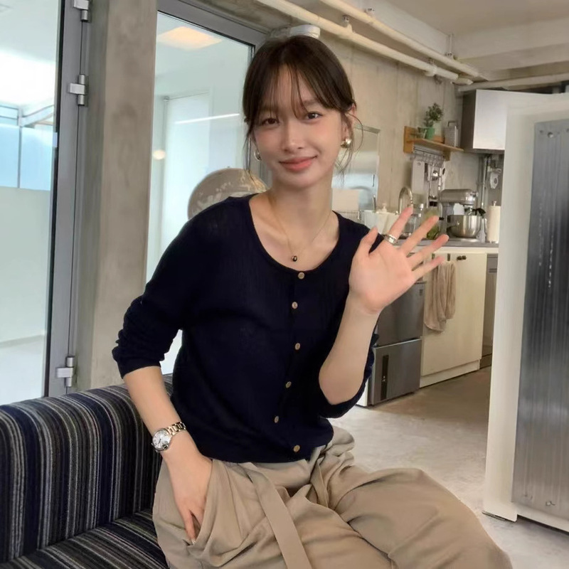 大厂牛货十三行IMISS家2025秋 韩系慵懒显瘦坑条开衫针织上衣女|undefined