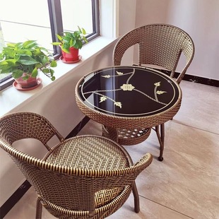 Rattan Chair Three-Piece Set, Outdoor Tea Table and Chairs, Balcony Small Table and Chairs, Leisure Garden Coffee Table Combination, Rattan Chair Five-Piece Set