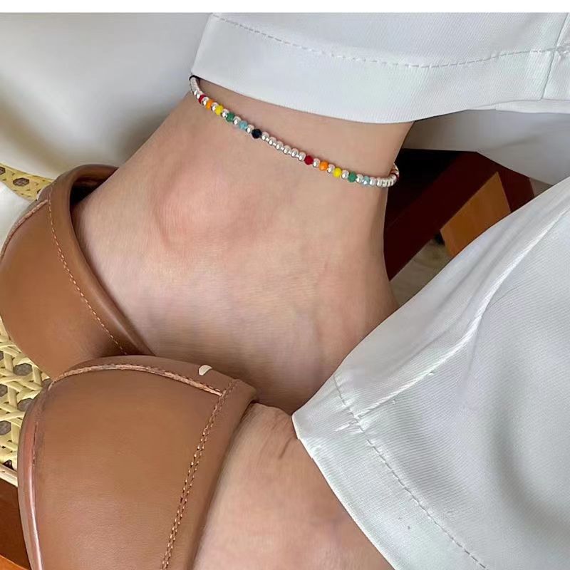 Diseño de nicho coreano de plata esterlina 925 cuentas a mano arco iris elástico primavera y verano fresco dulce y picante lindos pies
