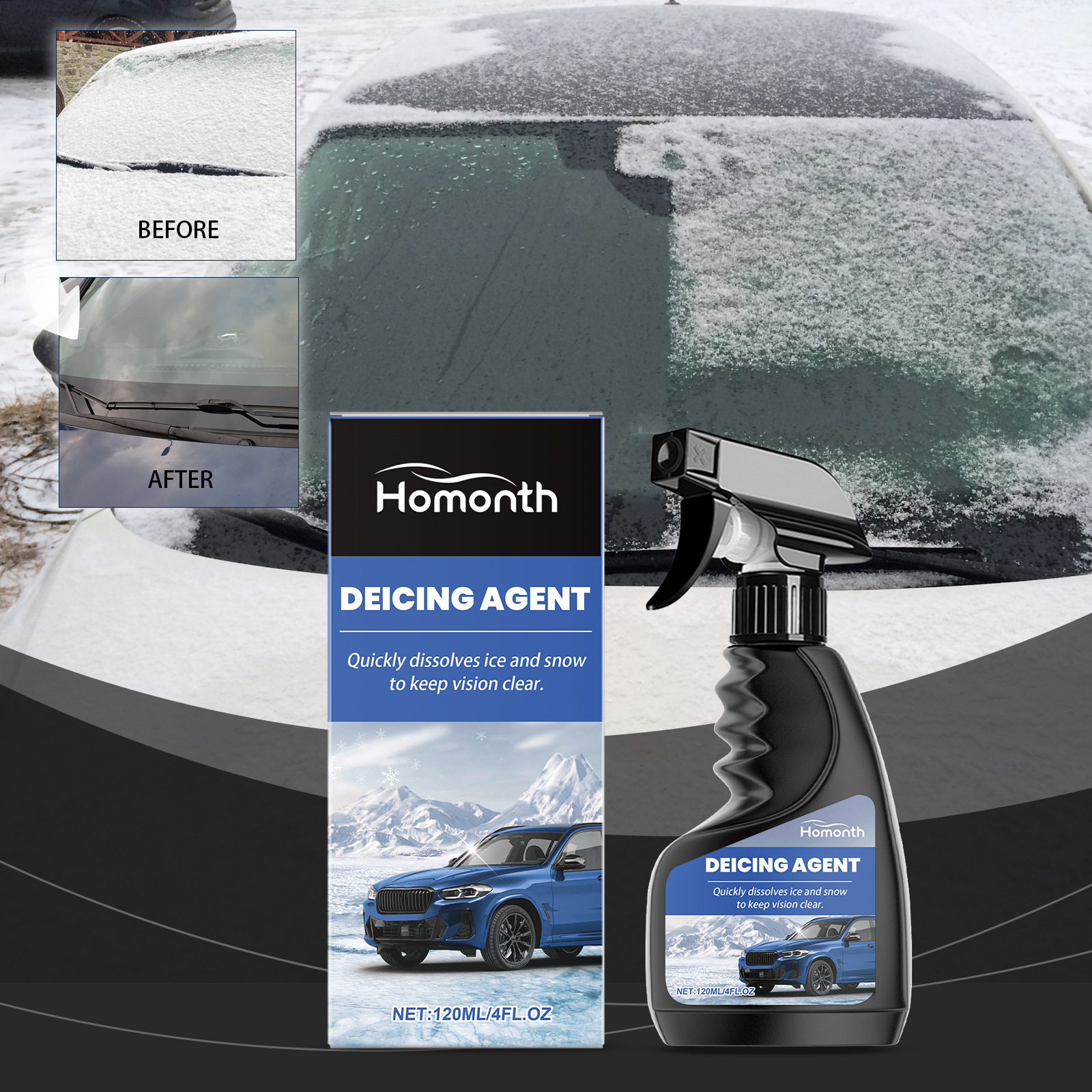 Homonth Windshield Defrosting Spray Car Window Glass Anti-Fog Clear Vision Dust Removal Anti-Freeze Agent