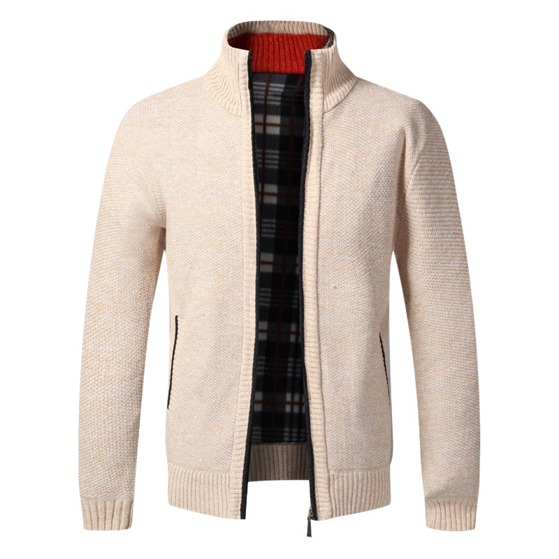 Foreign Trade Autumn and Winter Men's Knitted Cardigan Sweater Plus Velvet Jacket Loose Plus Large Size Korean Style Fashionable Sweater